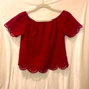 Red off the shoulder lace detail top